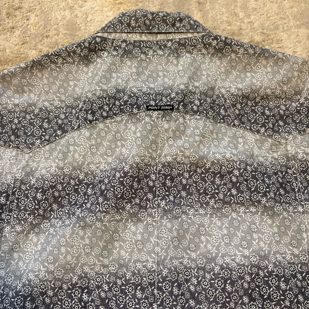 Point Zero Men's Black & Grey Ombré Floral Patterned Button Shirt Size Xlarge - Picture 9 of 12